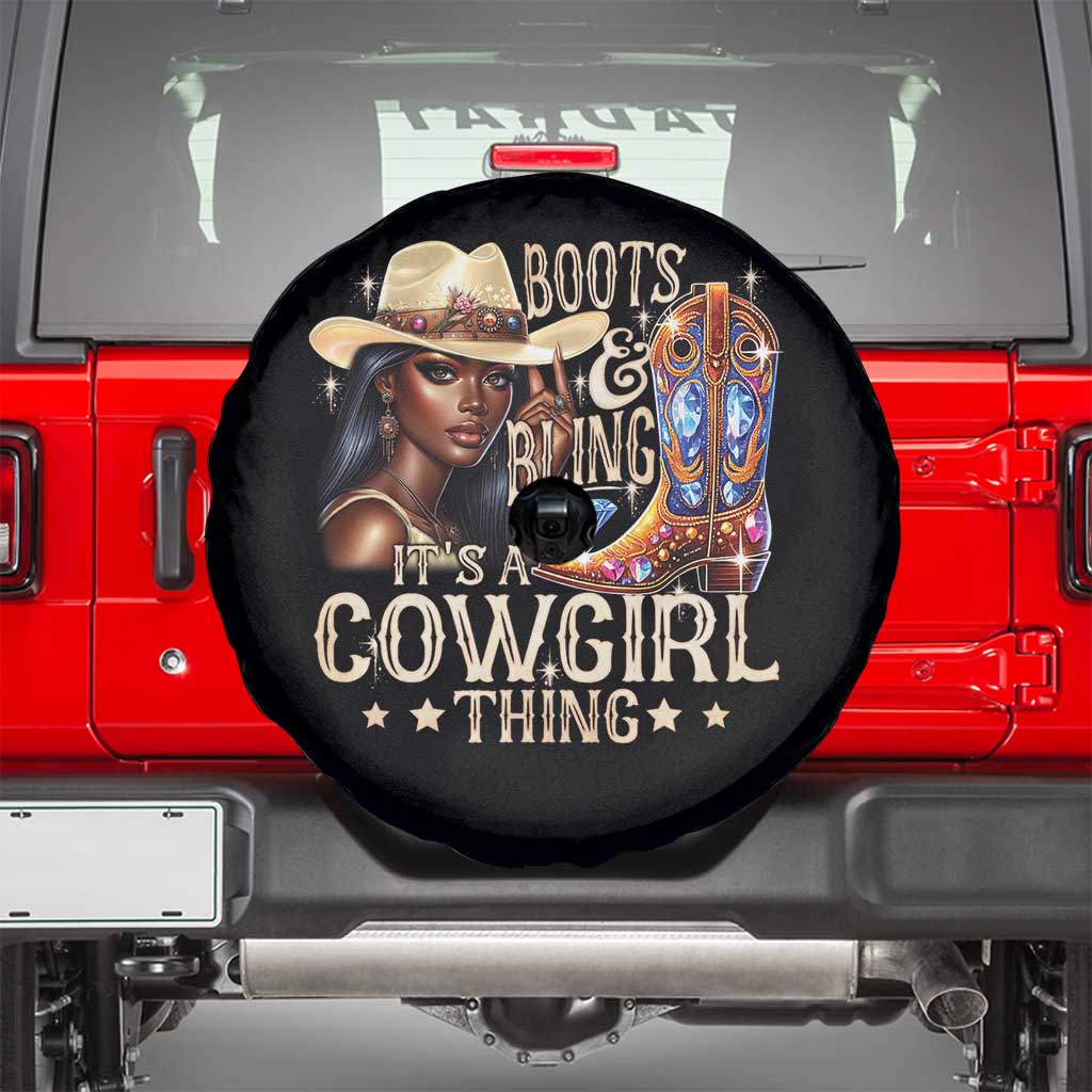 Cowgirl Spare Tire Cover Boots & Bling Its A Cowgirl Thing Melanin Rodeo TS10 Black Print Your Wear