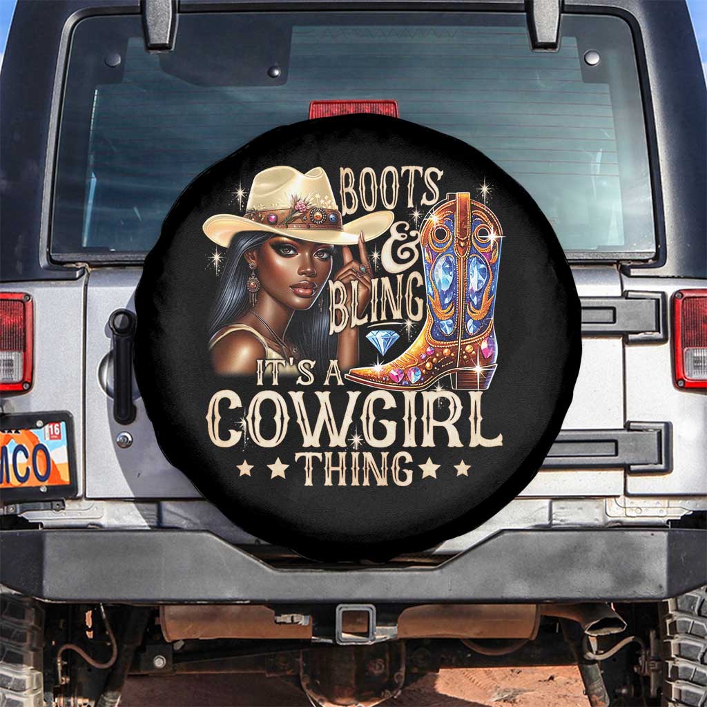 Cowgirl Spare Tire Cover Boots & Bling Its A Cowgirl Thing Melanin Rodeo TS10 No hole Black Print Your Wear