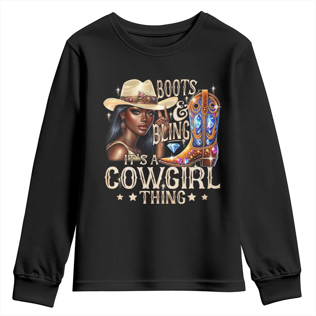 Cowgirl Youth Sweatshirt Boots & Bling Its A Cowgirl Thing Melanin Rodeo TS10 Black Print Your Wear