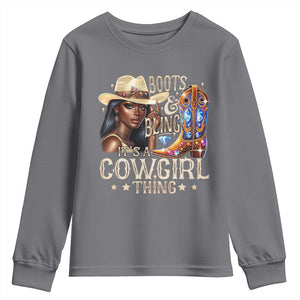 Cowgirl Youth Sweatshirt Boots & Bling Its A Cowgirl Thing Melanin Rodeo TS10 Charcoal Print Your Wear