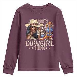 Cowgirl Youth Sweatshirt Boots & Bling Its A Cowgirl Thing Melanin Rodeo TS10 Maroon Print Your Wear