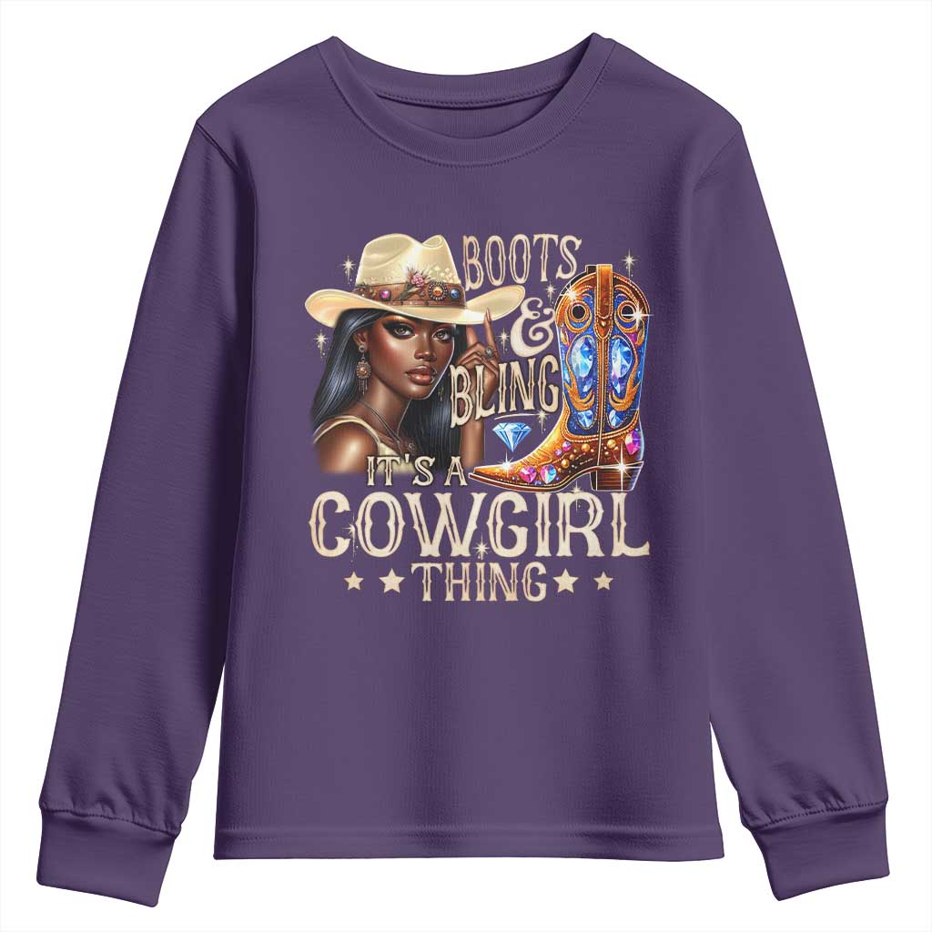 Cowgirl Youth Sweatshirt Boots & Bling Its A Cowgirl Thing Melanin Rodeo TS10 Purple Print Your Wear