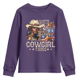 Cowgirl Youth Sweatshirt Boots & Bling Its A Cowgirl Thing Melanin Rodeo TS10 Purple Print Your Wear