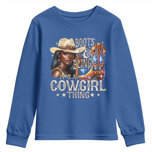 Cowgirl Youth Sweatshirt Boots & Bling Its A Cowgirl Thing Melanin Rodeo TS10 Royal Blue Print Your Wear