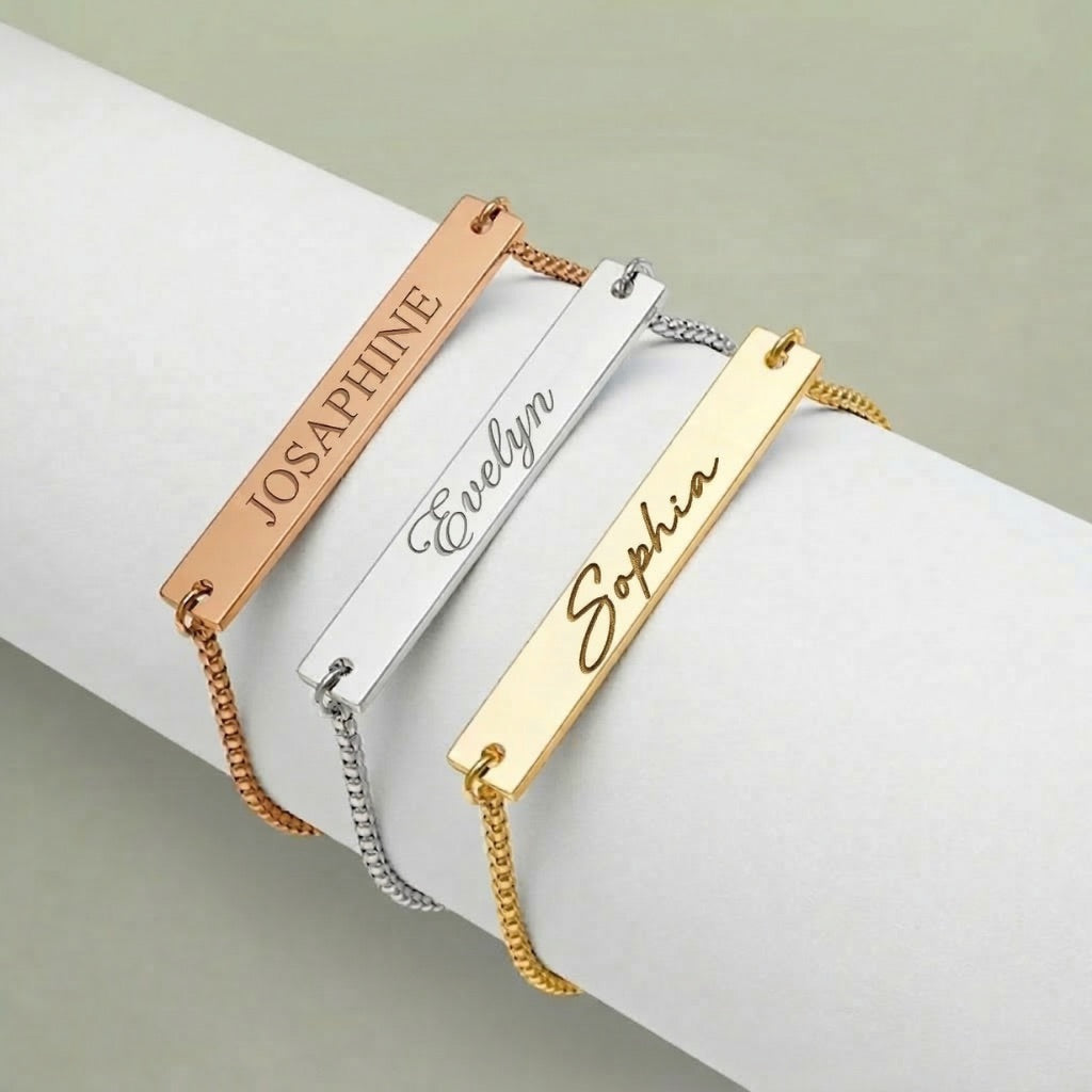 Personalized Engraved Stainless Steel Bracelet - Custom Name or Date Engraving Jewelry Gift for Her CTM02 Print Your Wear