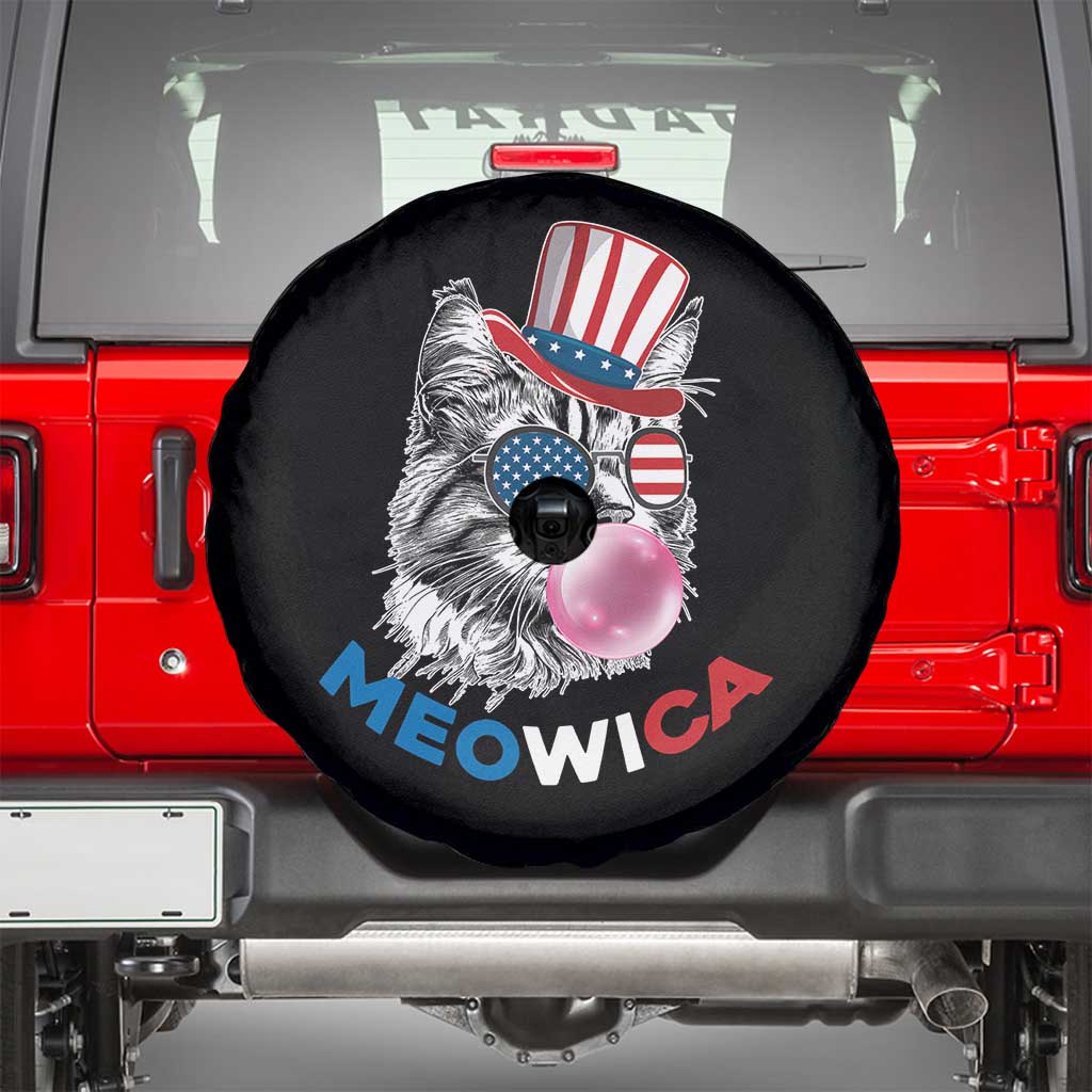 Cute American Patriotic Cat Spare Tire Cover Meowica Bubblegum 4th of July For Pet Lover TS02 Black Print Your Wear