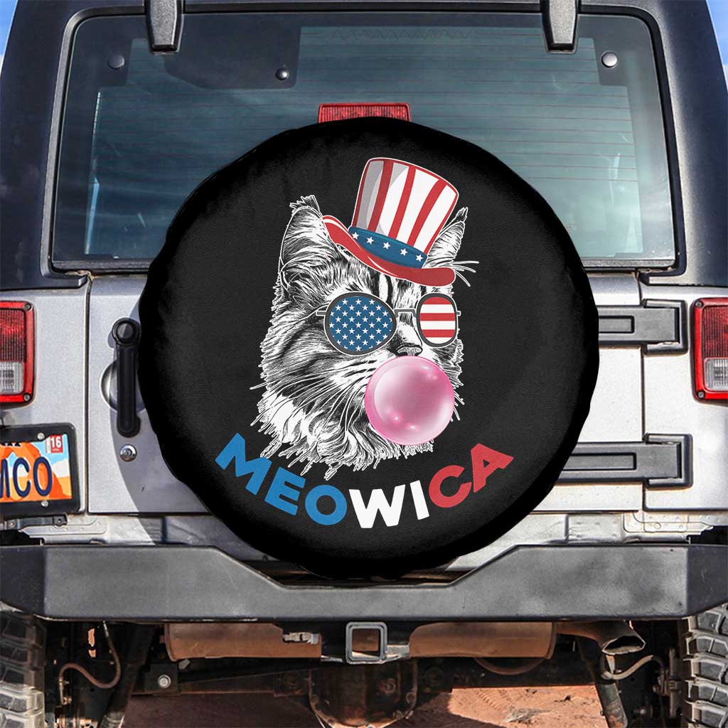 Cute American Patriotic Cat Spare Tire Cover Meowica Bubblegum 4th of July For Pet Lover TS02 No hole Black Print Your Wear