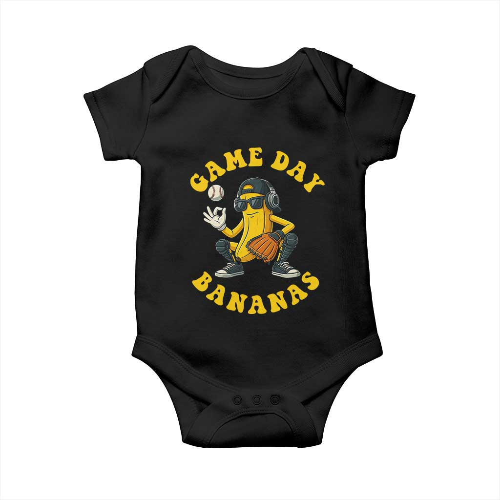 Cute Bananas Graphic Baby Onesie Game Day Cool Catcher Baseball Lover TS02 Black Print Your Wear