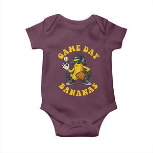 Cute Bananas Graphic Baby Onesie Game Day Cool Catcher Baseball Lover TS02 Maroon Print Your Wear