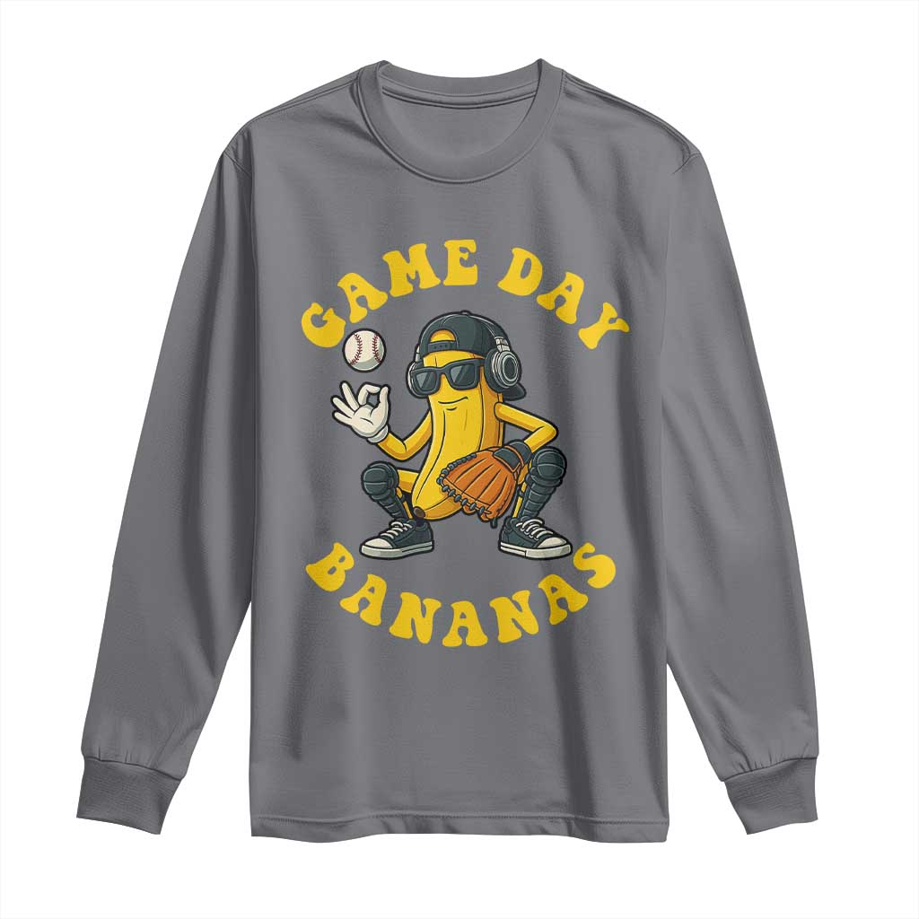 Cute Bananas Graphic Long Sleeve Shirt Game Day Cool Catcher Baseball Lover TS02 Charcoal Print Your Wear