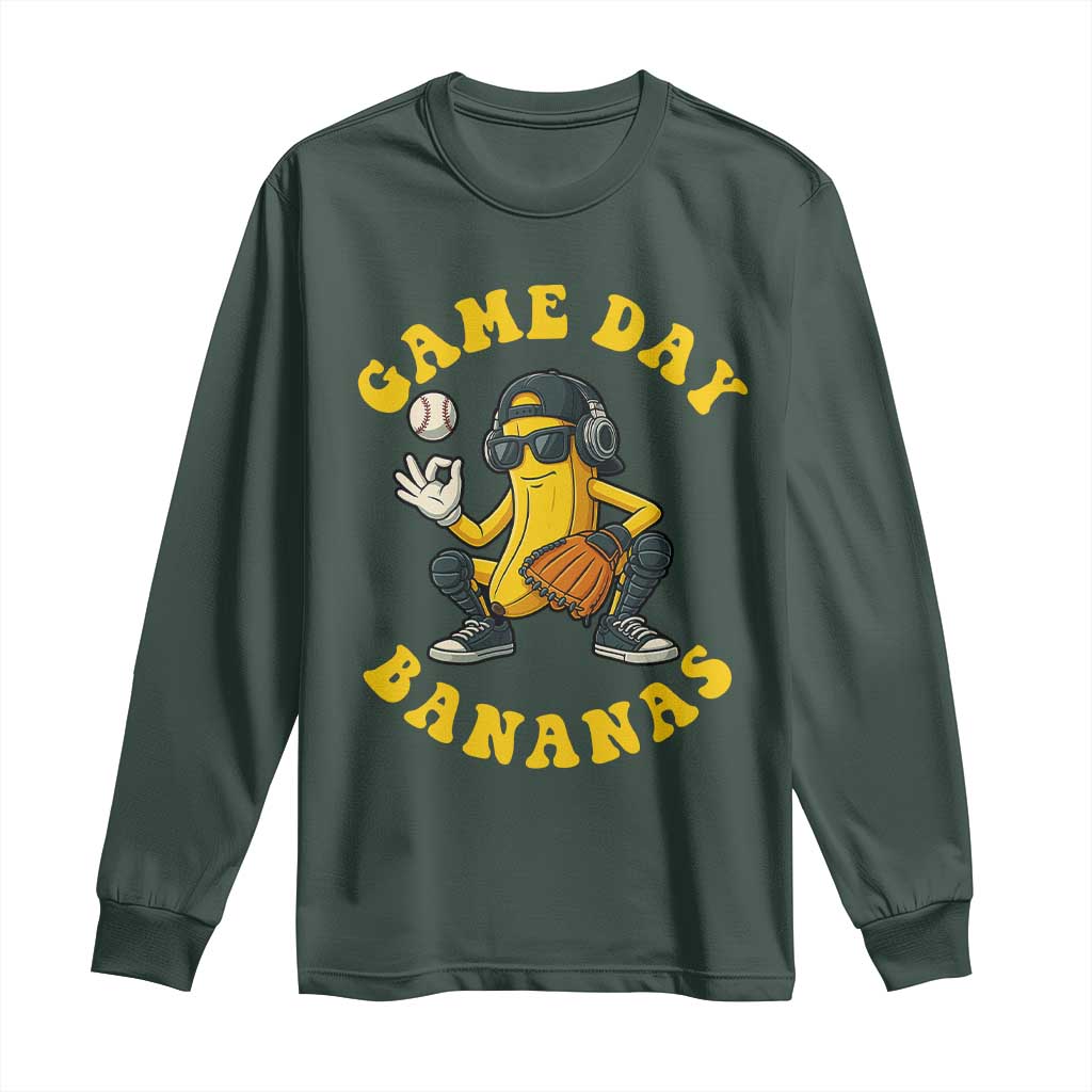Cute Bananas Graphic Long Sleeve Shirt Game Day Cool Catcher Baseball Lover TS02 Dark Forest Green Print Your Wear