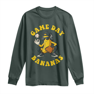 Cute Bananas Graphic Long Sleeve Shirt Game Day Cool Catcher Baseball Lover TS02 Dark Forest Green Print Your Wear