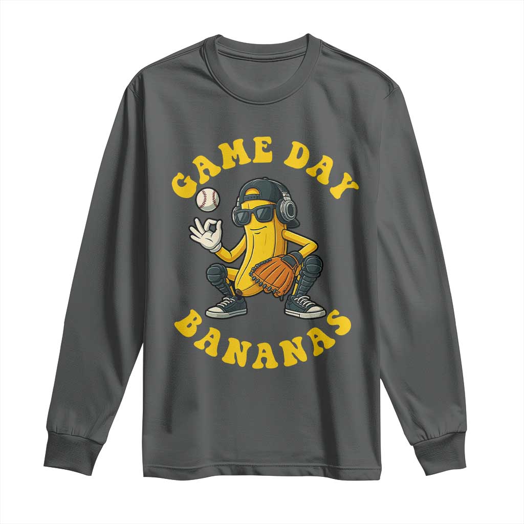 Cute Bananas Graphic Long Sleeve Shirt Game Day Cool Catcher Baseball Lover TS02 Dark Heather Print Your Wear