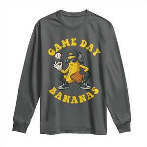 Cute Bananas Graphic Long Sleeve Shirt Game Day Cool Catcher Baseball Lover TS02 Dark Heather Print Your Wear
