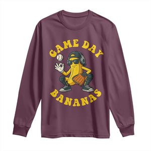 Cute Bananas Graphic Long Sleeve Shirt Game Day Cool Catcher Baseball Lover TS02 Maroon Print Your Wear