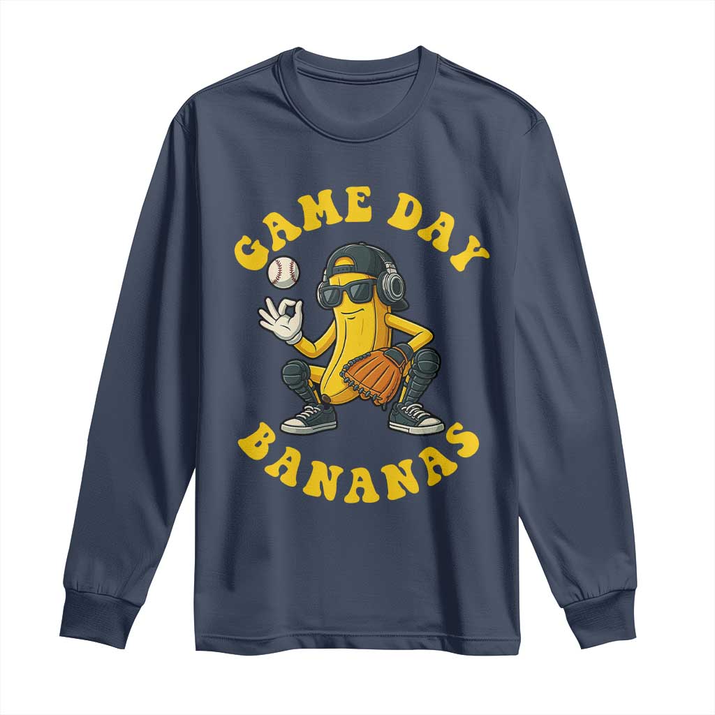 Cute Bananas Graphic Long Sleeve Shirt Game Day Cool Catcher Baseball Lover TS02 Navy Print Your Wear