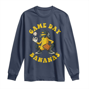 Cute Bananas Graphic Long Sleeve Shirt Game Day Cool Catcher Baseball Lover TS02 Navy Print Your Wear