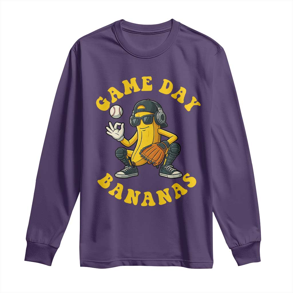 Cute Bananas Graphic Long Sleeve Shirt Game Day Cool Catcher Baseball Lover TS02 Purple Print Your Wear