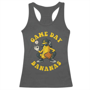 Cute Bananas Graphic Racerback Tank Top Game Day Cool Catcher Baseball Lover TS02 Dark Heather Print Your Wear