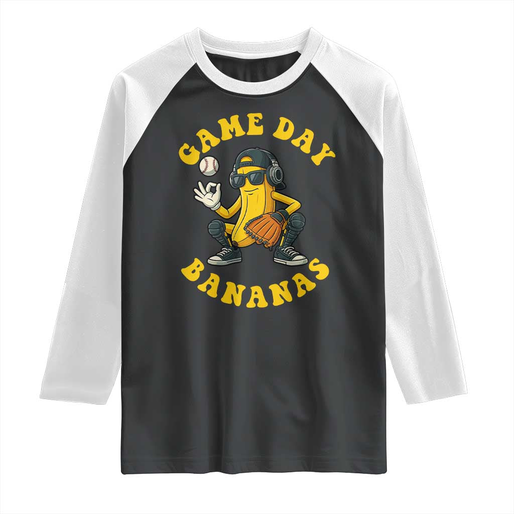 Cute Bananas Graphic Raglan Shirt Game Day Cool Catcher Baseball Lover TS02 Black White Print Your Wear