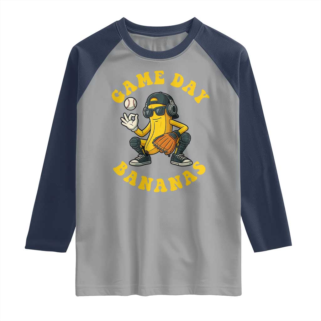 Cute Bananas Graphic Raglan Shirt Game Day Cool Catcher Baseball Lover TS02 Sport Gray Navy Print Your Wear