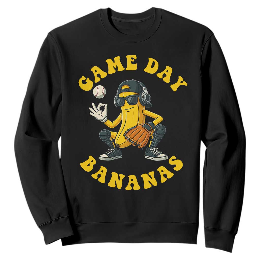 Cute Bananas Graphic Sweatshirt Game Day Cool Catcher Baseball Lover TS02 Black Print Your Wear