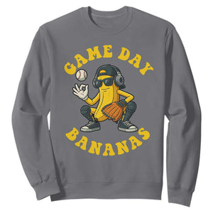 Cute Bananas Graphic Sweatshirt Game Day Cool Catcher Baseball Lover TS02 Charcoal Print Your Wear