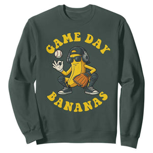Cute Bananas Graphic Sweatshirt Game Day Cool Catcher Baseball Lover TS02 Dark Forest Green Print Your Wear
