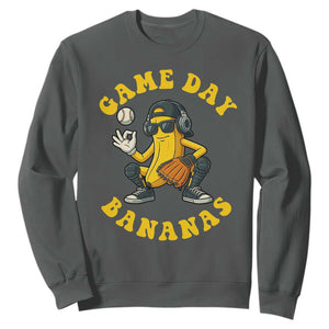 Cute Bananas Graphic Sweatshirt Game Day Cool Catcher Baseball Lover TS02 Dark Heather Print Your Wear