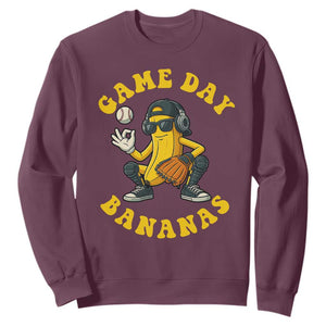 Cute Bananas Graphic Sweatshirt Game Day Cool Catcher Baseball Lover TS02 Maroon Print Your Wear