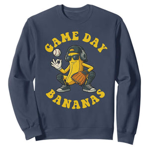 Cute Bananas Graphic Sweatshirt Game Day Cool Catcher Baseball Lover TS02 Navy Print Your Wear