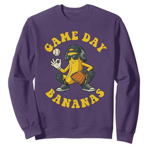 Cute Bananas Graphic Sweatshirt Game Day Cool Catcher Baseball Lover TS02 Purple Print Your Wear