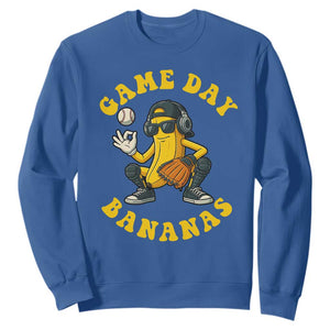 Cute Bananas Graphic Sweatshirt Game Day Cool Catcher Baseball Lover TS02 Royal Blue Print Your Wear