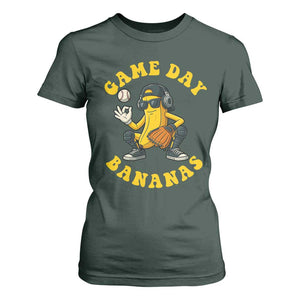 Cute Bananas Graphic T Shirt For Women Game Day Cool Catcher Baseball Lover TS02 Dark Forest Green Print Your Wear