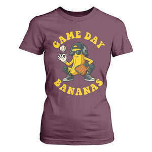 Cute Bananas Graphic T Shirt For Women Game Day Cool Catcher Baseball Lover TS02 Maroon Print Your Wear
