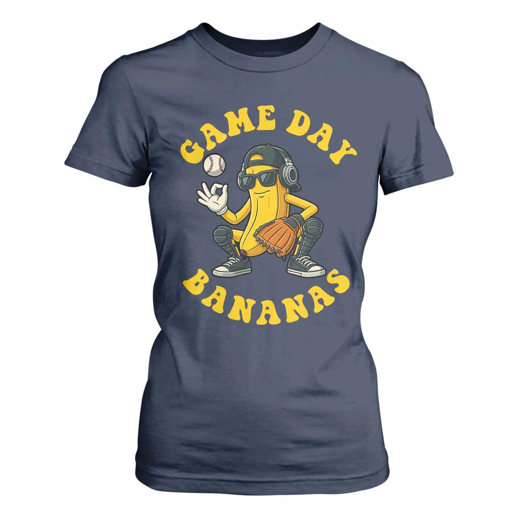 Cute Bananas Graphic T Shirt For Women Game Day Cool Catcher Baseball Lover TS02 Navy Print Your Wear