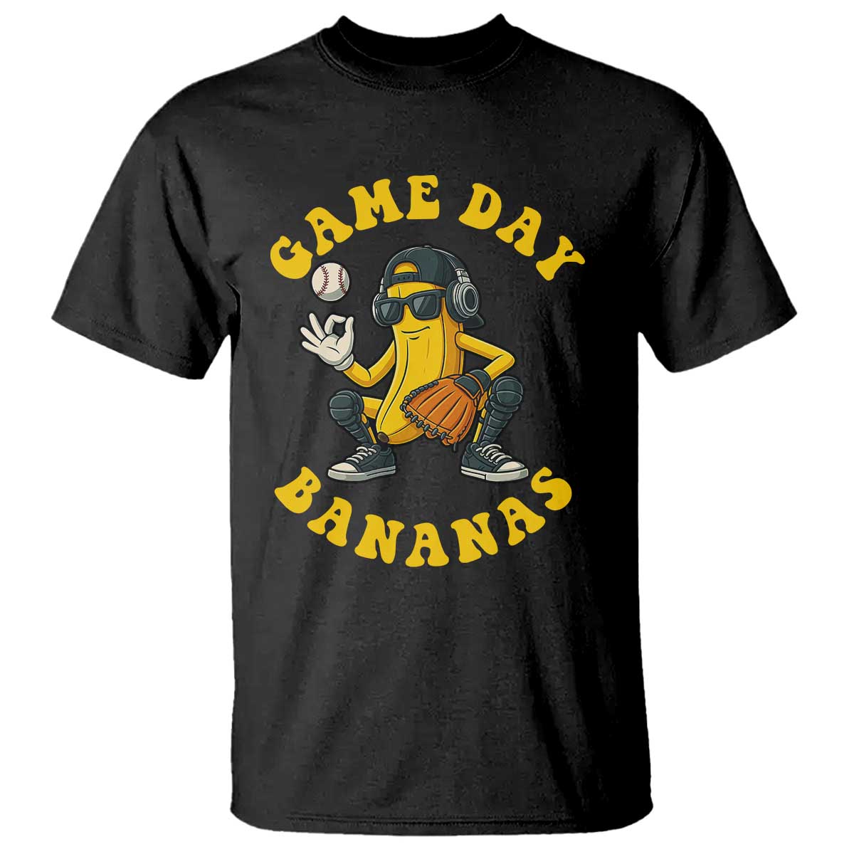 Cute Bananas Graphic T Shirt Game Day Cool Catcher Baseball Lover TS02 Black Print Your Wear