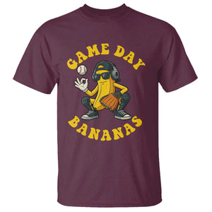 Cute Bananas Graphic T Shirt Game Day Cool Catcher Baseball Lover TS02 Maroon Print Your Wear