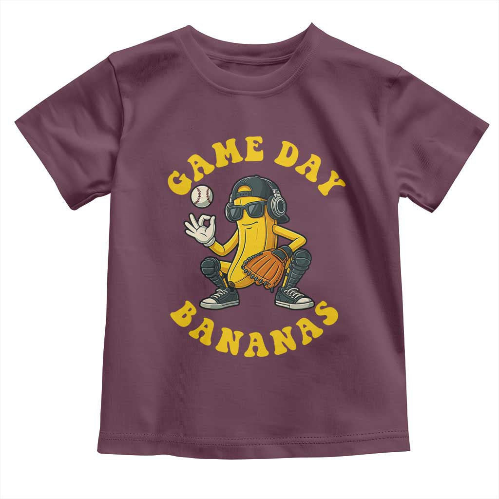 Cute Bananas Graphic Toddler T Shirt Game Day Cool Catcher Baseball Lover TS02 Maroon Print Your Wear