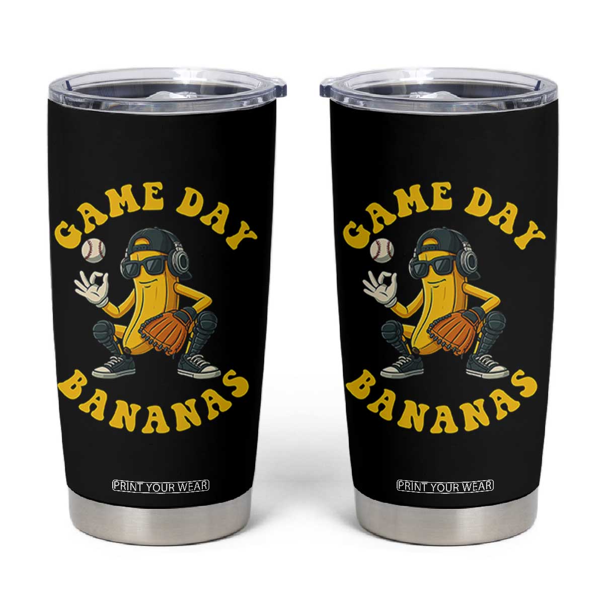 Cute Bananas Graphic Tumbler Cup Game Day Cool Catcher Baseball Lover TS02 Black Print Your Wear