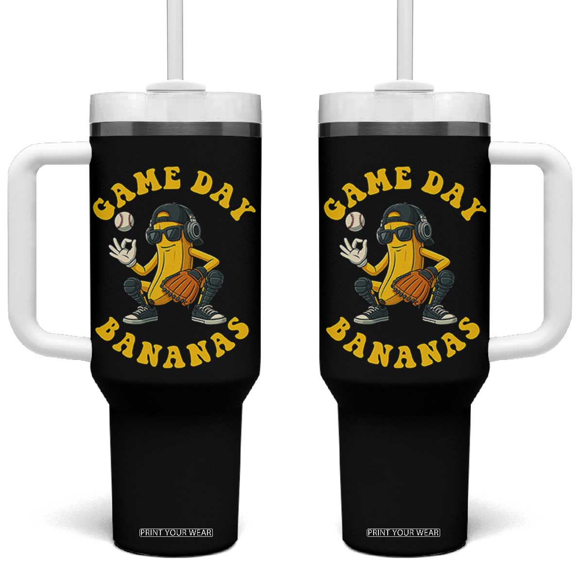 Cute Bananas Graphic Tumbler With Handle Game Day Cool Catcher Baseball Lover TS02 One Size: 40 oz Black Print Your Wear