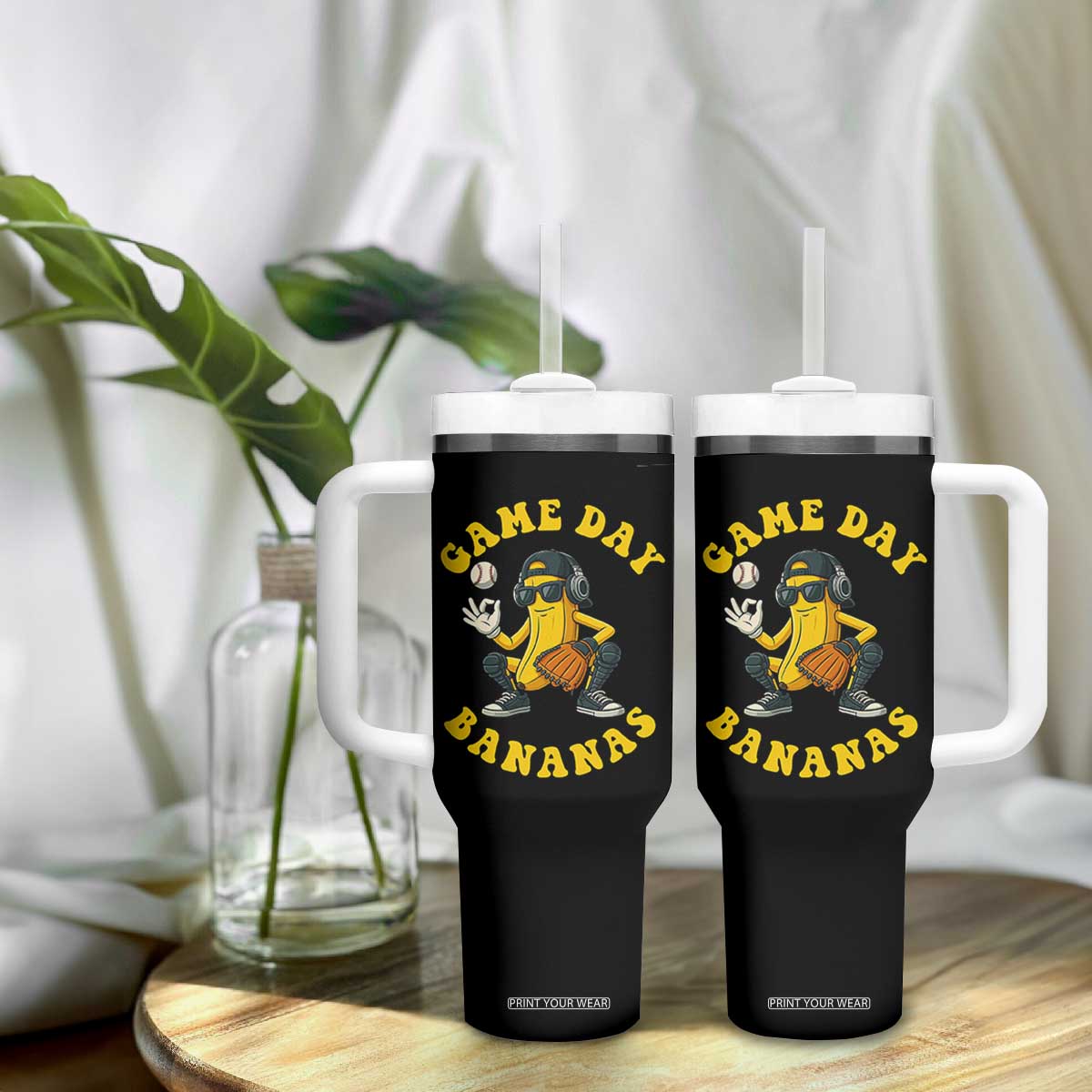 Cute Bananas Graphic Tumbler With Handle Game Day Cool Catcher Baseball Lover TS02 Print Your Wear
