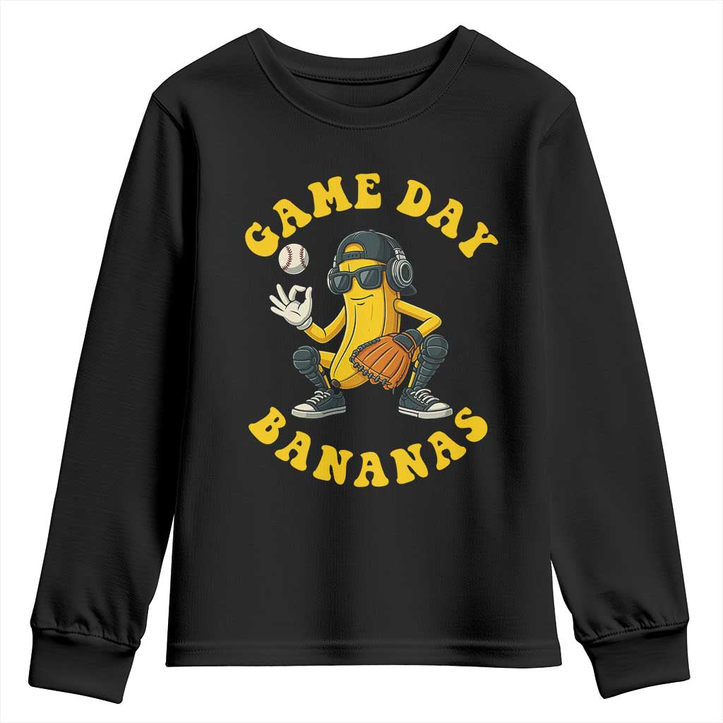 Cute Bananas Graphic Youth Sweatshirt Game Day Cool Catcher Baseball Lover TS02 Black Print Your Wear