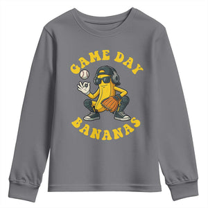 Cute Bananas Graphic Youth Sweatshirt Game Day Cool Catcher Baseball Lover TS02 Charcoal Print Your Wear