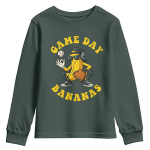 Cute Bananas Graphic Youth Sweatshirt Game Day Cool Catcher Baseball Lover TS02 Dark Forest Green Print Your Wear