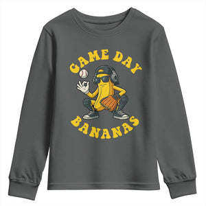 Cute Bananas Graphic Youth Sweatshirt Game Day Cool Catcher Baseball Lover TS02 Dark Heather Print Your Wear