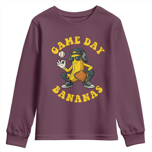 Cute Bananas Graphic Youth Sweatshirt Game Day Cool Catcher Baseball Lover TS02 Maroon Print Your Wear