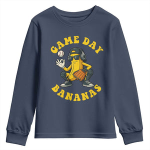 Cute Bananas Graphic Youth Sweatshirt Game Day Cool Catcher Baseball Lover TS02 Navy Print Your Wear