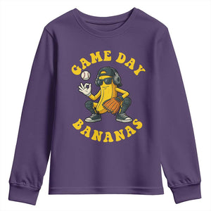 Cute Bananas Graphic Youth Sweatshirt Game Day Cool Catcher Baseball Lover TS02 Purple Print Your Wear