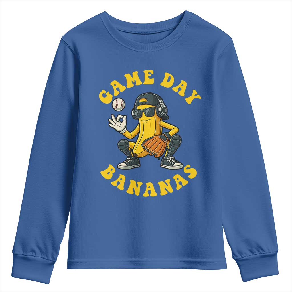 Cute Bananas Graphic Youth Sweatshirt Game Day Cool Catcher Baseball Lover TS02 Royal Blue Print Your Wear